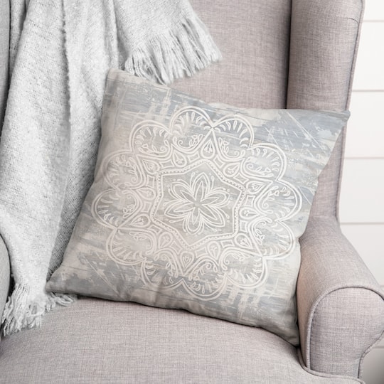 White Textured Medallion I 18" x 18" Throw Pillow